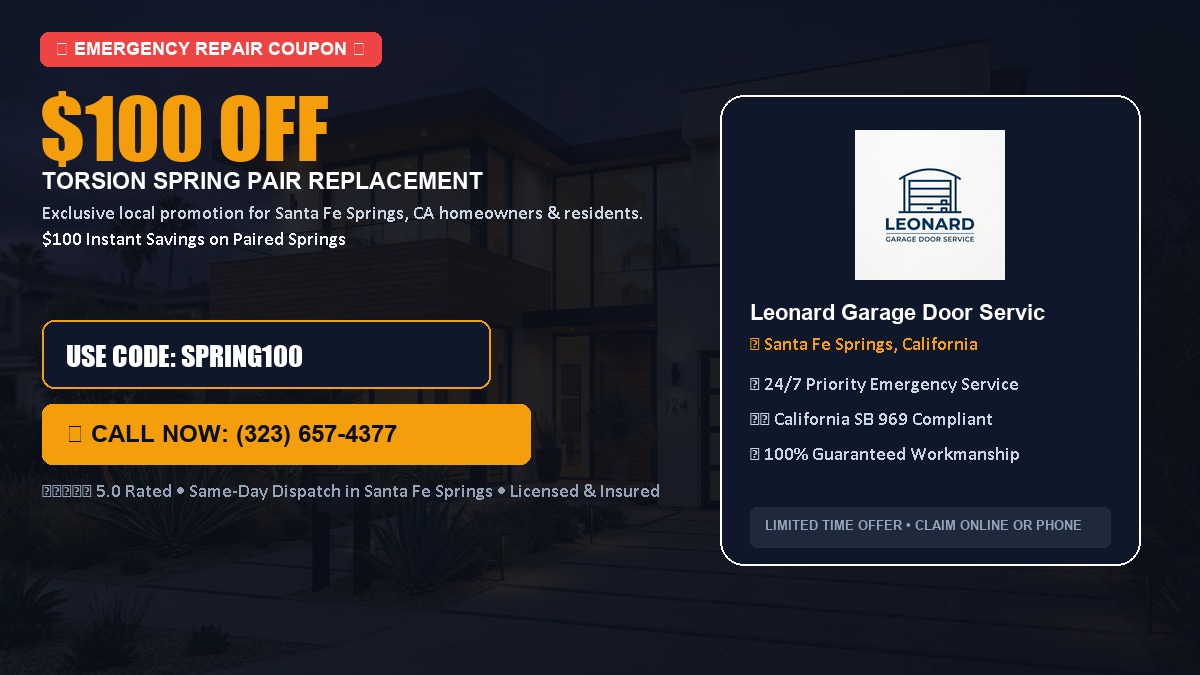 $100 OFF Heavy-Duty Torsion Spring Pair Replacement in Santa Fe Springs, CA