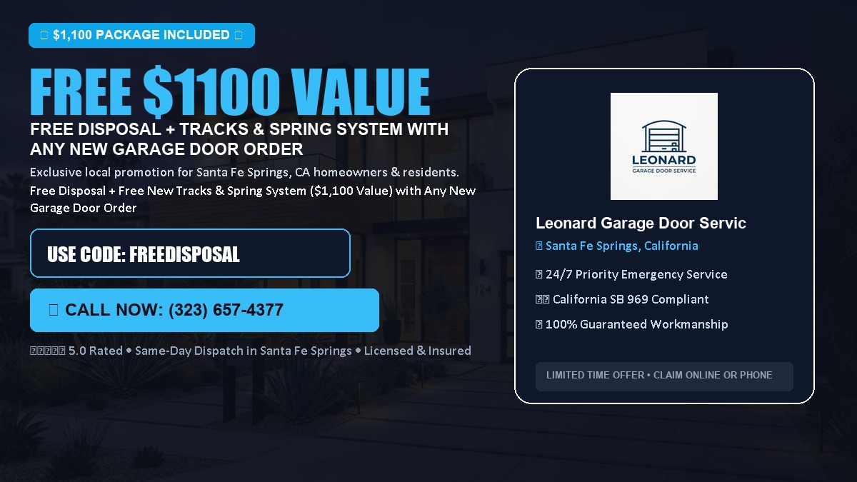 Free Disposal + Free New Tracks & Spring System with Any New Garage Door Order ($1100 Value) in Santa Fe Springs, CA
