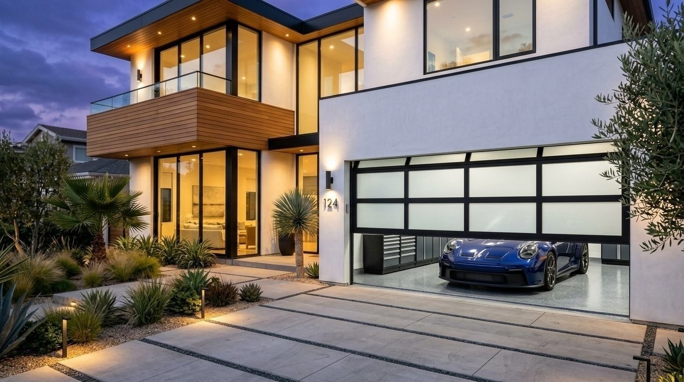 Leonard Garage Door Service Overhead Garage Door Gliding Open in Santa Fe Springs, CA
